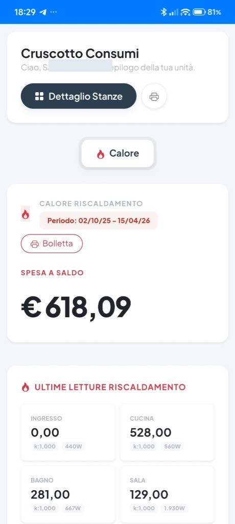 Schermata Saldo Utente